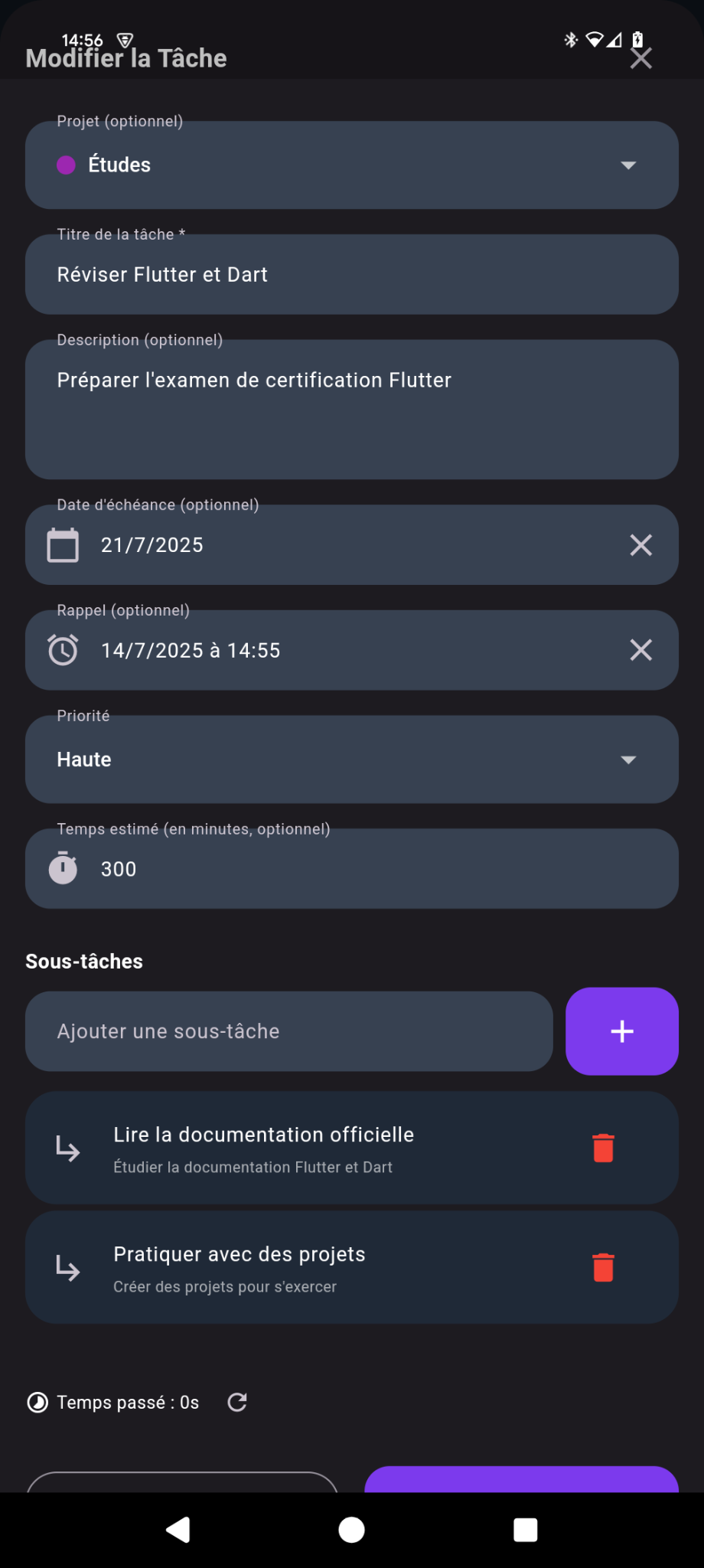 Modification de tâche